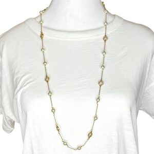 J. Crew Vintage Pearl and Crystal Gold Necklace